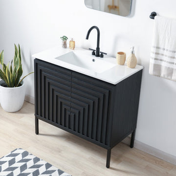 Rowan Geometric Modern Transitional 2-Shelf Bath Vanity Cabinet Only (Sink Basin Not Included)